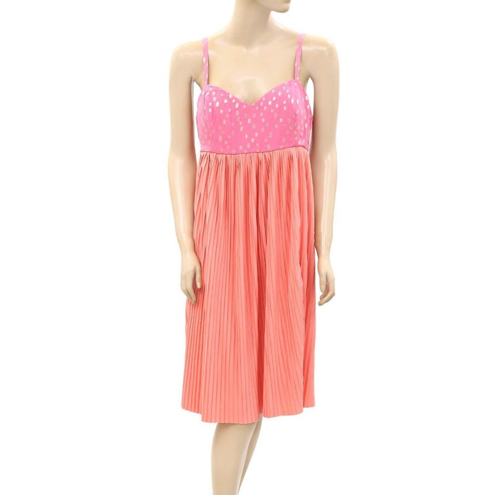Lilly Pulitzer Smocked Shimmer Metallic Mini Dress Pleated Resort M-10